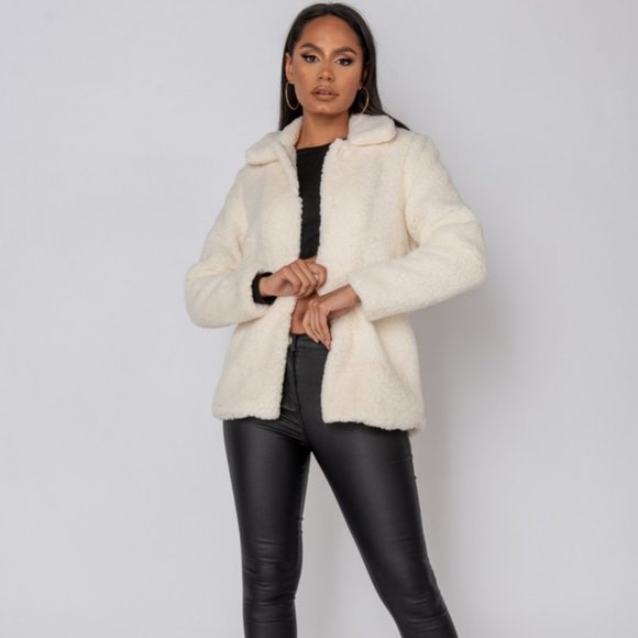 Long Sleeve Collared Teddy Bear Fur Jacket - Picture 9 of 12